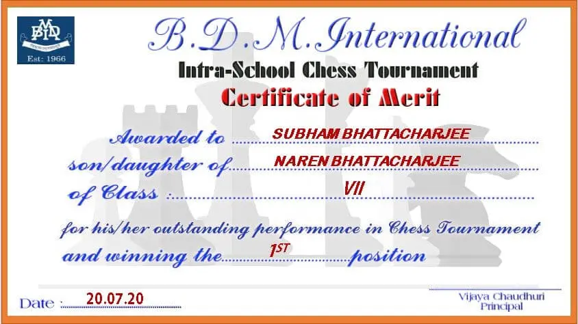 Winner Subham Bhattacharjee Class VII