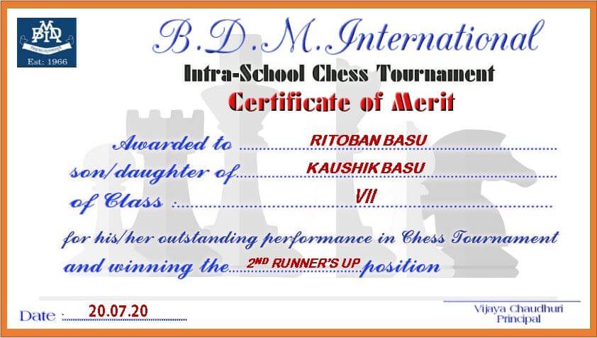 2nd Runner up Ritoban Basu Class VII