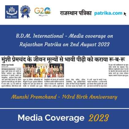 Media coverage on Rajasthan Patrika on 2nd August 2023